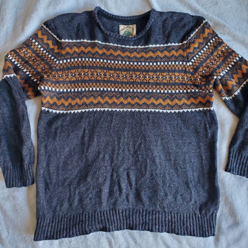 O'Hanlon Mills Blue Patterned Striped Fair Isle Sweater Men XL Wool blend